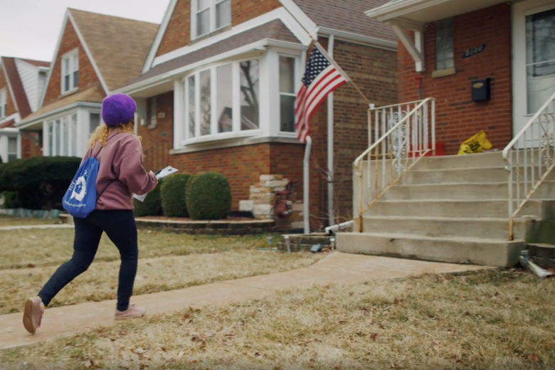 An anti-abortion canvasser campaigns for Democrat Dan Lipinski in Illinois.